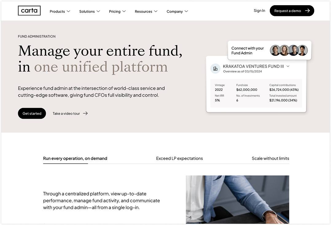 Carta Fund Admin offering website